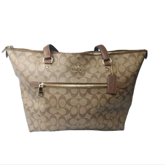 Coach Gallery Tote Signature Canvas  Gold khaki Saddle CarryAll F79609 MSRP $378 - Picture 4 of 15